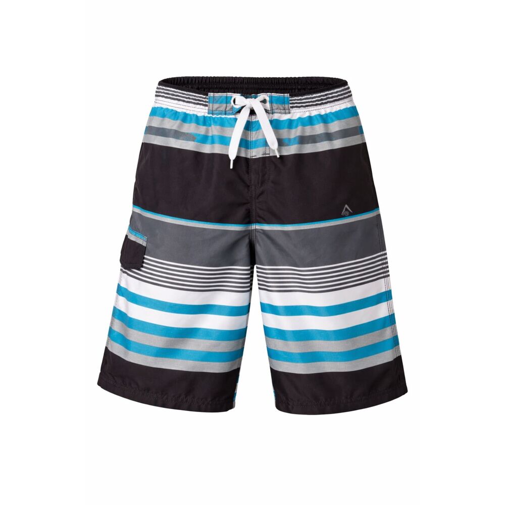 Kanu Surf Boys L 14-16 Striped Swim Trunks Black Blue Board Shorts Mesh Lined